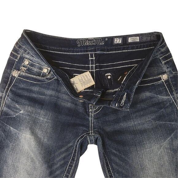 MISS ME Colorful Embellished Skinny Jeans Womens 27 Rhinestone Thick Stitch Y2K - Picture 3 of 15